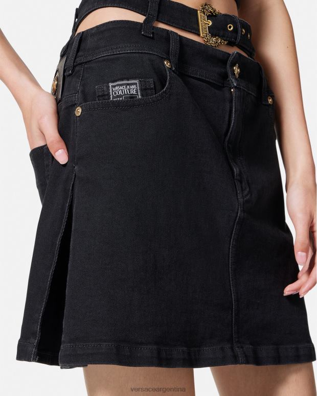 mujer Versace negro minifalda de mezclilla con hebilla barroca ropa 4F6042151