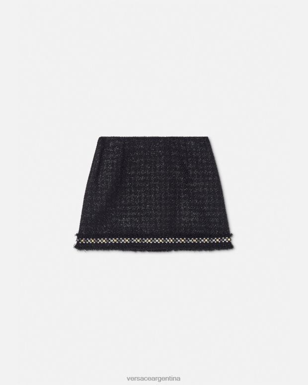 mujer Versace negro minifalda de tweed con pinchos ropa 4F604186