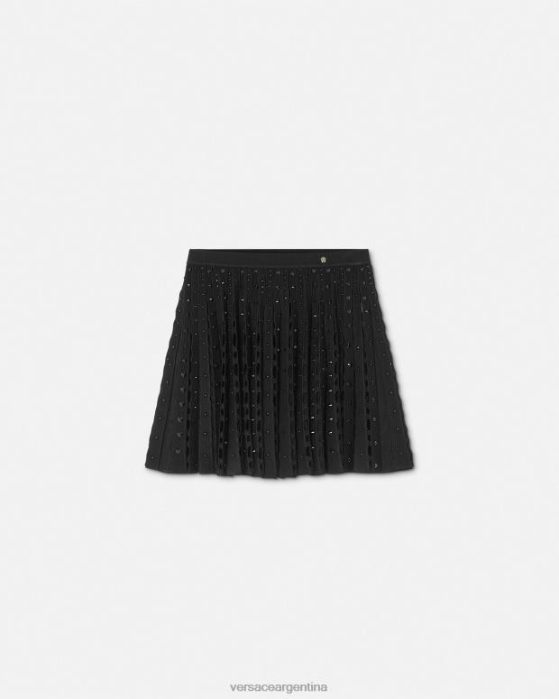 mujer Versace negro minifalda plisada de punto con pinchos ropa 4F604184