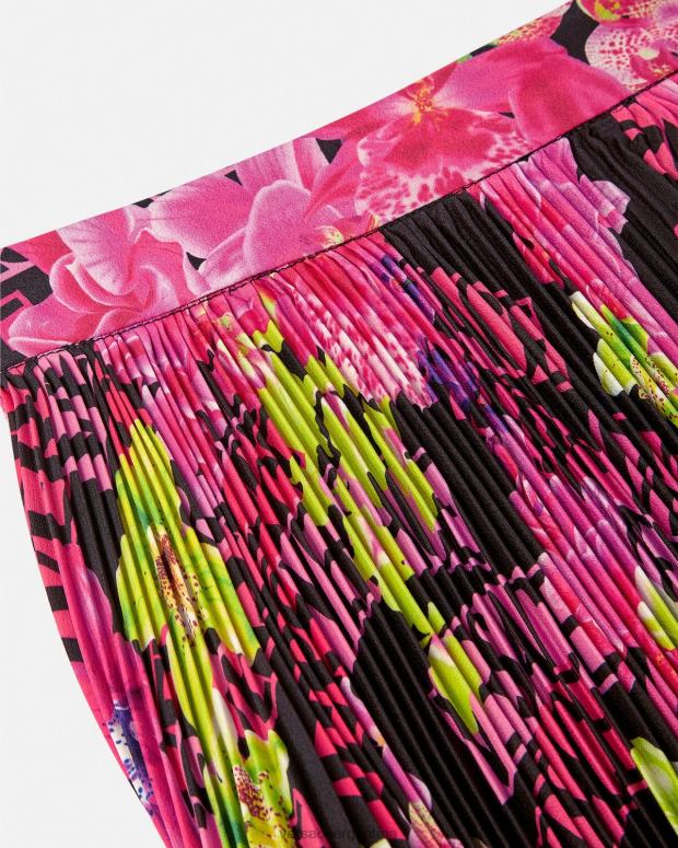mujer Versace negro y estampado falda plisada con logo orquídea ropa 4F604183