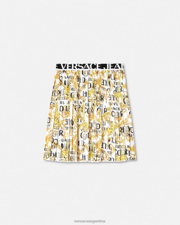 mujer Versace oro y blanco falda plisada de alta costura con logo ropa 4F6042248