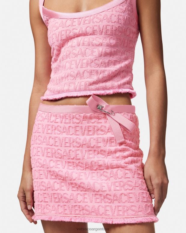 mujer Versace rosa minifalda con imperdible en toda la prenda ropa 4F604159