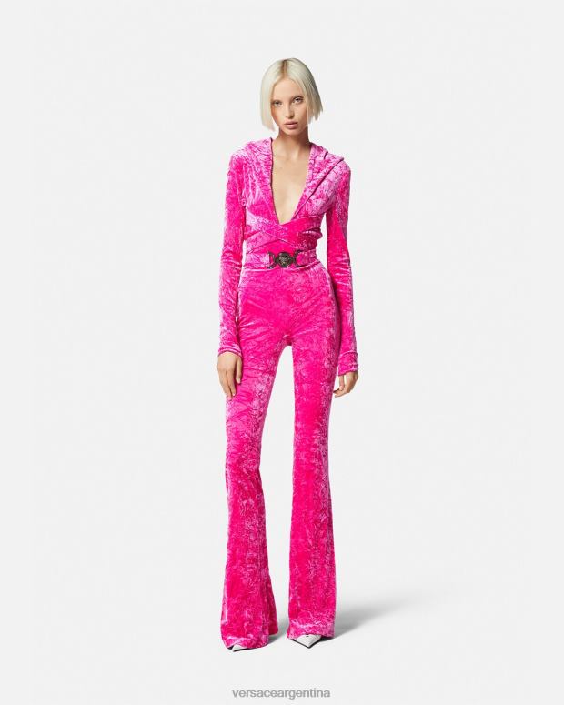 mujer Versace fucsia mono largo con capucha de terciopelo con Medusa '95 ropa 4F60456