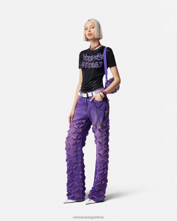 mujer Versace Violeta vaqueros con cortes de medusa ropa 4F604207