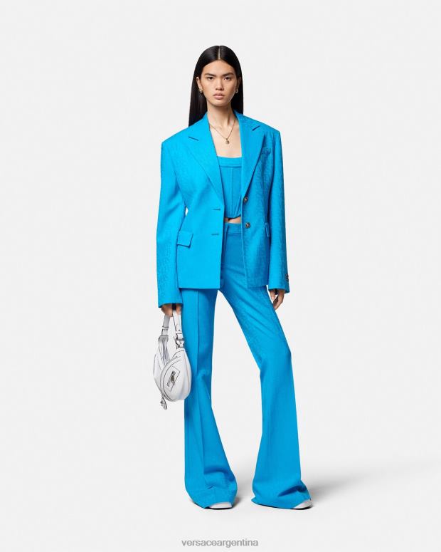 mujer Versace azul pantalones formales en jacquard integral ropa 4F604121