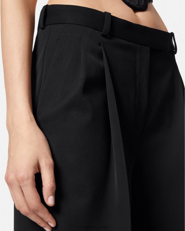 mujer Versace negro pantalones anchos con pliegues ropa 4F604200