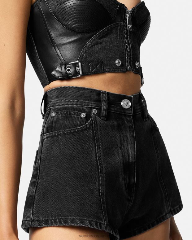 mujer Versace negro shorts de mezclilla con medusa ropa 4F604217