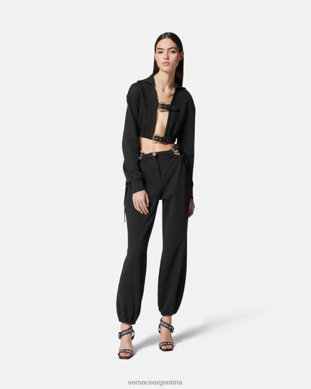 mujer Versace negro pantalones de chándal con hebilla barroca ropa 4F6042244