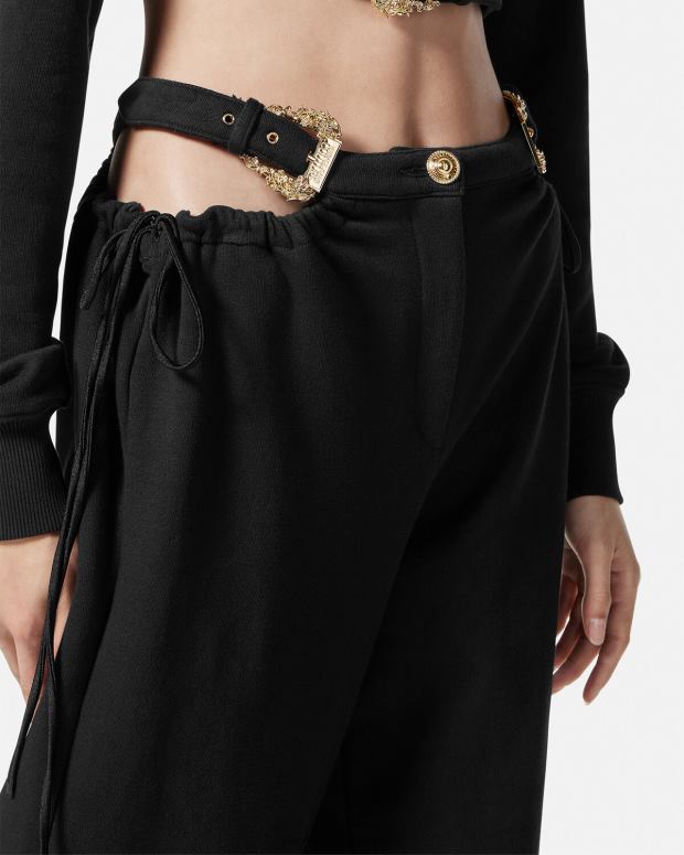 mujer Versace negro pantalones de chándal con hebilla barroca ropa 4F6042244