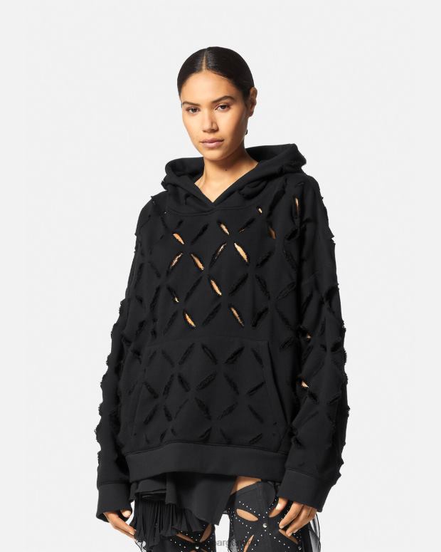 mujer Versace negro sudadera con capucha extragrande y desgastada ropa 4F604142