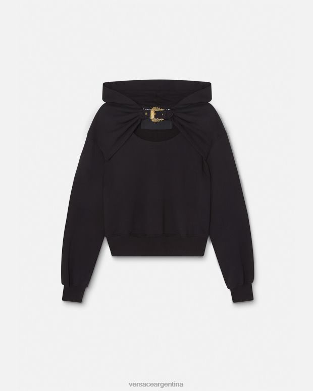 mujer Versace negro sudadera con capucha y hebilla barroca ropa 4F6042154