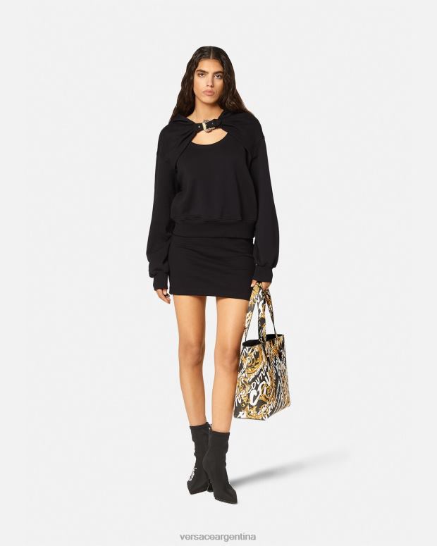 mujer Versace negro sudadera con capucha y hebilla barroca ropa 4F6042154