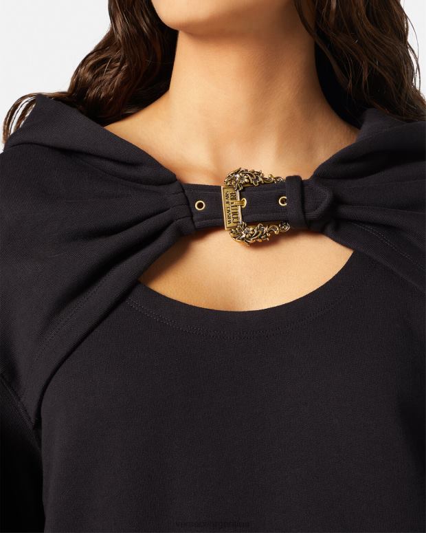 mujer Versace negro sudadera con capucha y hebilla barroca ropa 4F6042154