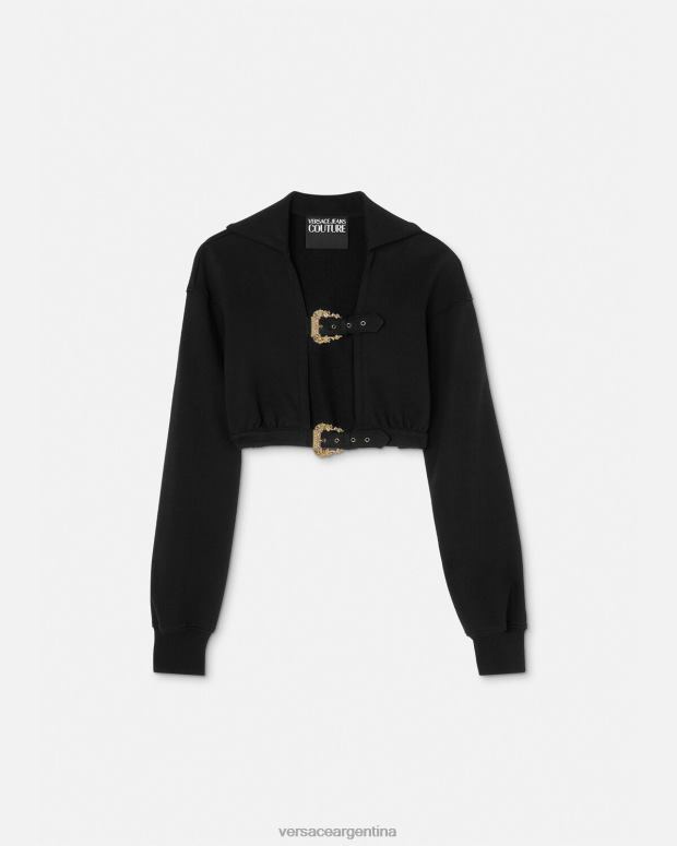 mujer Versace negro sudadera corta con hebilla barroca ropa 4F6042229
