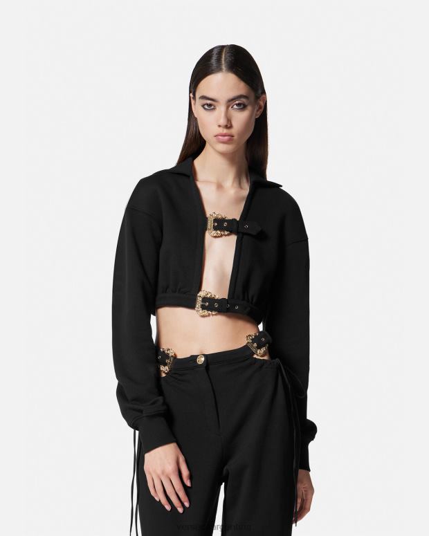 mujer Versace negro sudadera corta con hebilla barroca ropa 4F6042229