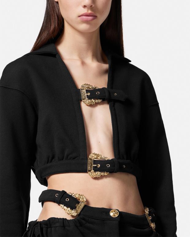 mujer Versace negro sudadera corta con hebilla barroca ropa 4F6042229