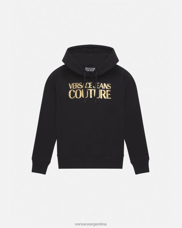 mujer Versace oro negro sudadera con capucha y logo ropa 4F6042234