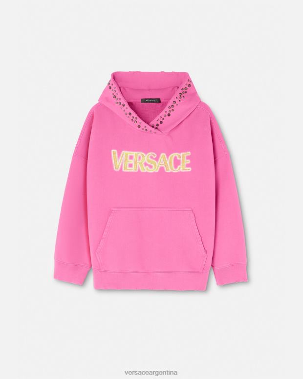 mujer Versace rosa sudadera con capucha y logo envejecido ropa 4F604143