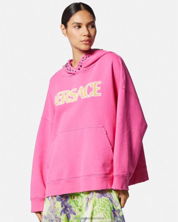 mujer Versace rosa sudadera con capucha y logo envejecido ropa 4F604143