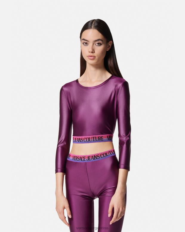 mujer Versace Violeta top corto con logo ropa 4F6042216