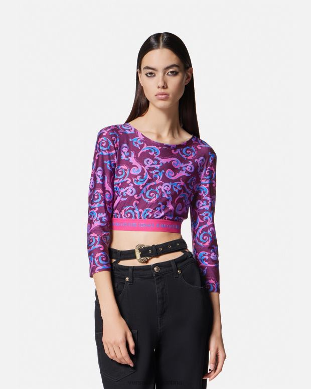 mujer Versace Violeta top corto de alta costura con boceto ropa 4F6042166