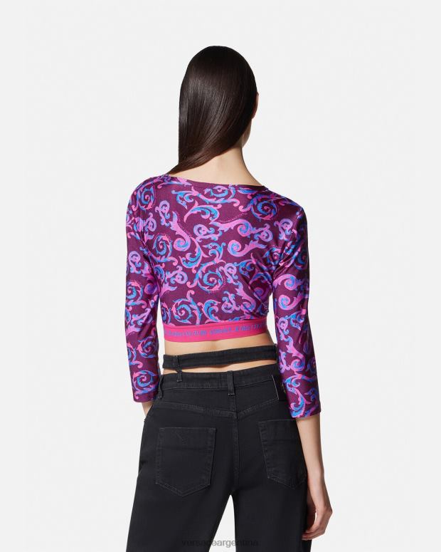 mujer Versace Violeta top corto de alta costura con boceto ropa 4F6042166