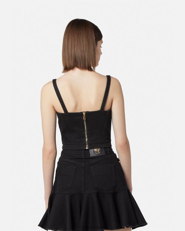 mujer Versace negro top bustier de alta costura barroca con 1 hebilla ropa 4F6042219