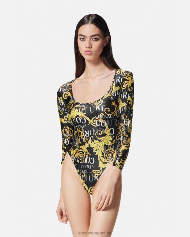 mujer Versace oro negro body de alta costura con logo ropa 4F6042211