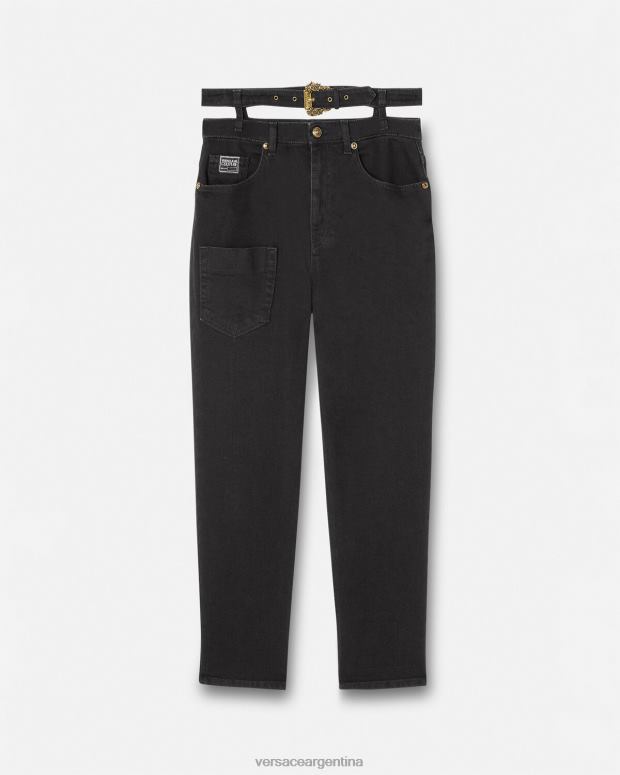 mujer Versace negro jeans con hebilla barroca ropa 4F6042148