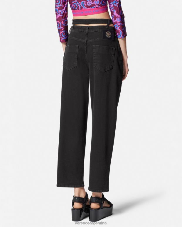 mujer Versace negro jeans con hebilla barroca ropa 4F6042148