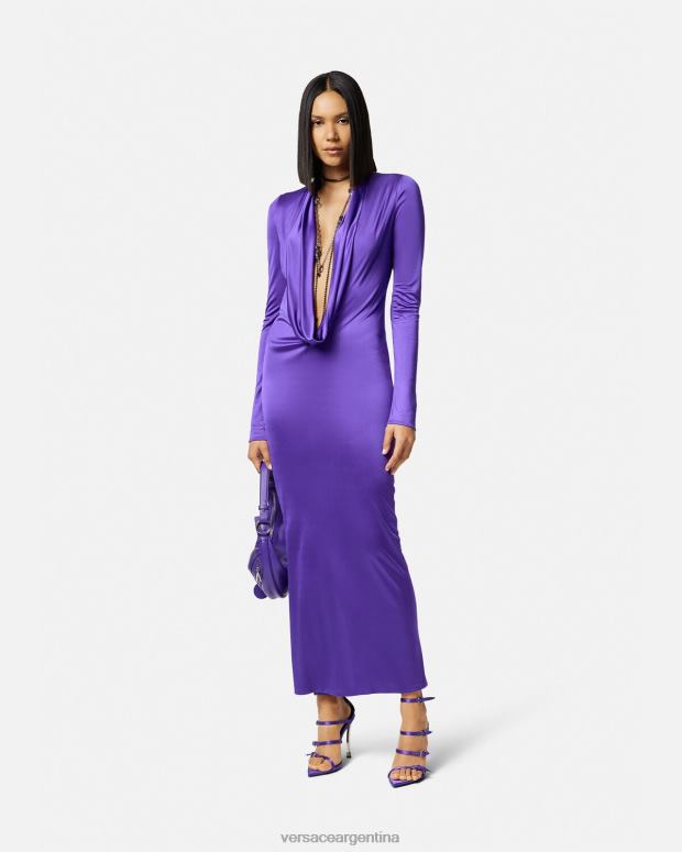 mujer Versace Violeta vestido largo con capucha ropa 4F60460