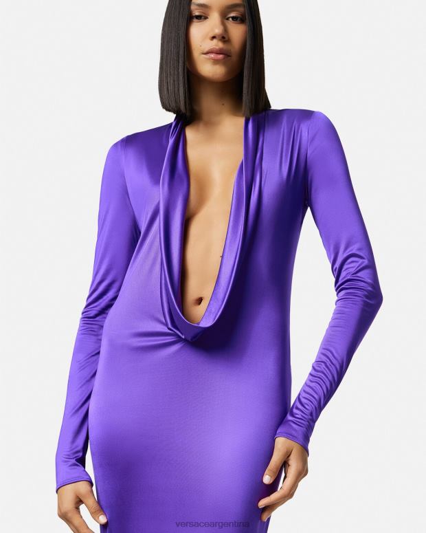 mujer Versace Violeta vestido largo con capucha ropa 4F60460