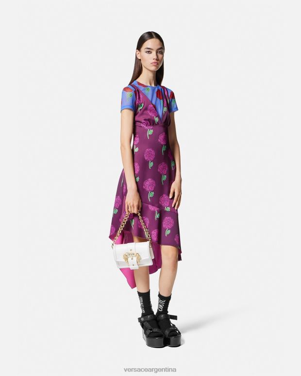 mujer Versace Violeta vestido midi rosas ropa 4F6042160