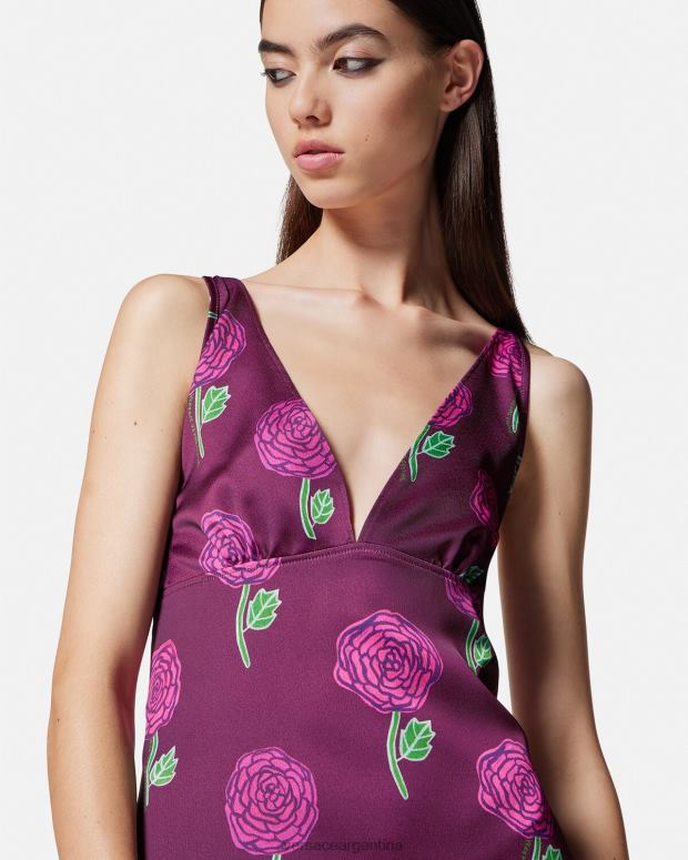 mujer Versace Violeta vestido midi rosas ropa 4F6042160