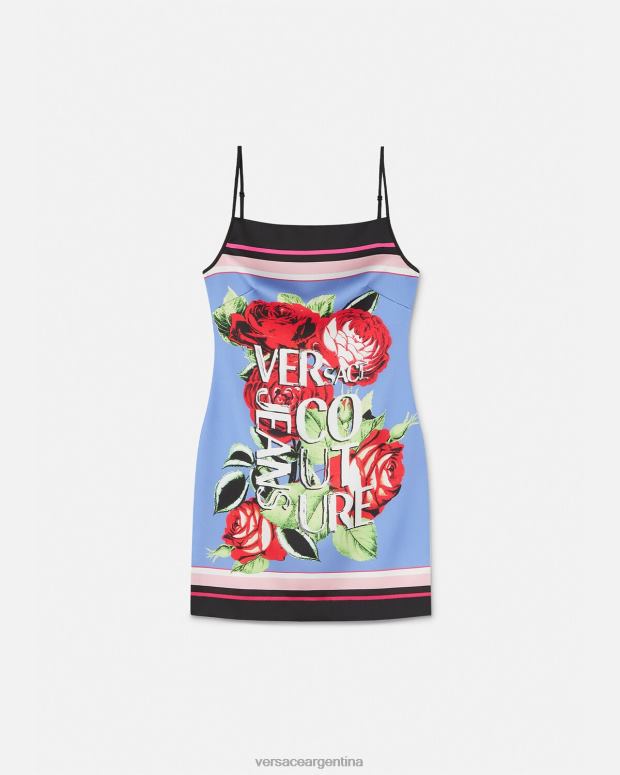 mujer Versace azul claro mini vestido de rosas ropa 4F6042159