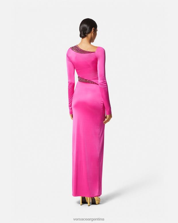 mujer Versace fucsia vestido con detalles de greca y cristales ropa 4F60464