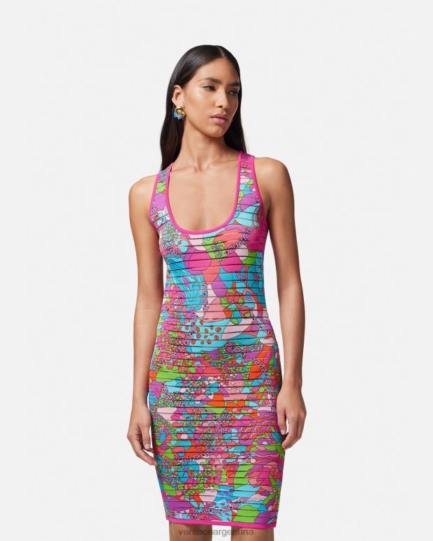 mujer Versace imprimir vestido midi de punto floral de verano ropa 4F60412