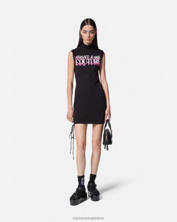 mujer Versace negro vestido corto con cordones y logo ropa 4F6042158