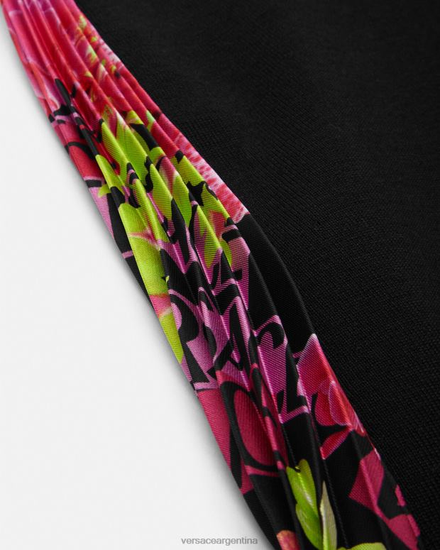 mujer Versace negro vestido corto de punto con logo color orquídea ropa 4F60470