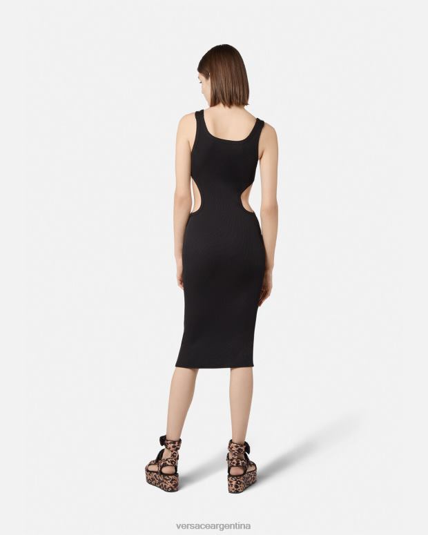 mujer Versace negro vestido de alta costura barroca con 1 hebilla ropa 4F6042197