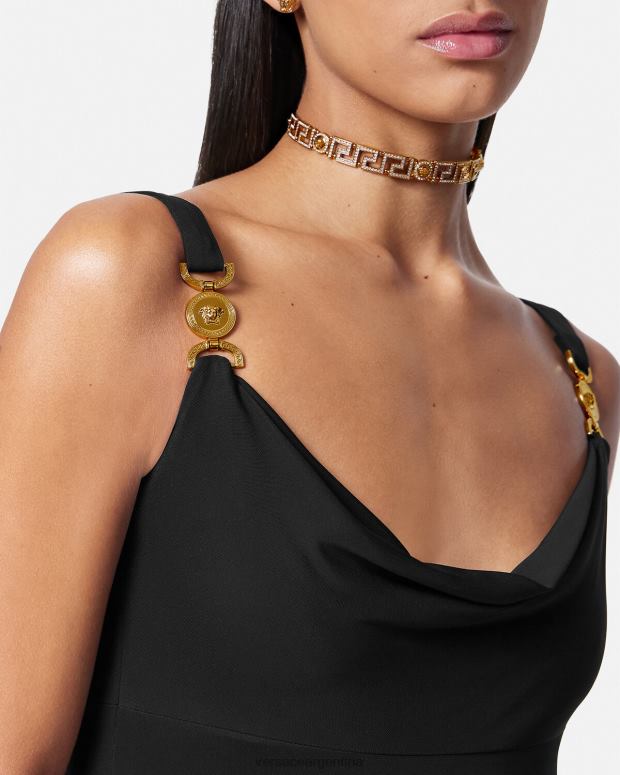 mujer Versace negro vestido largo con medusa '95 ropa 4F60444