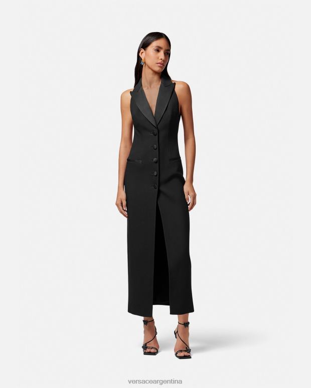 mujer Versace negro vestido largo sin mangas con medusa '95 ropa 4F60416