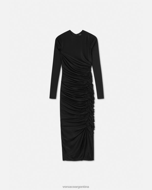 mujer Versace negro vestido midi anudado ropa 4F60423