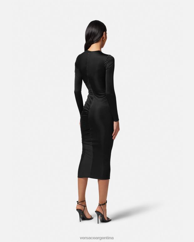 mujer Versace negro vestido midi anudado ropa 4F60423