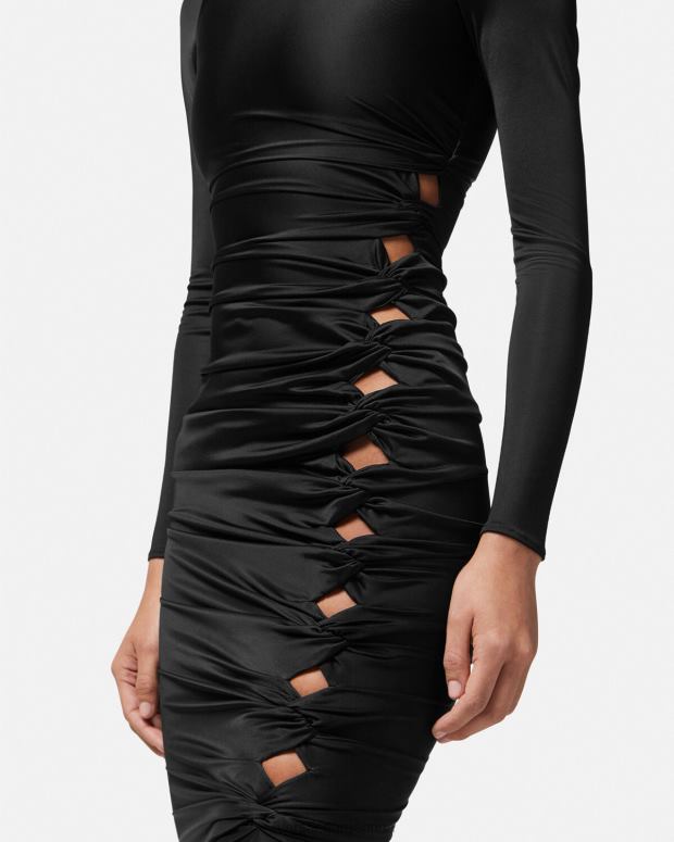mujer Versace negro vestido midi anudado ropa 4F60423
