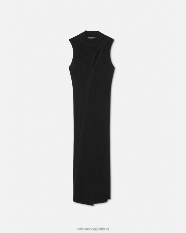 mujer Versace negro vestido midi con cuello alto y cortes ropa 4F60433