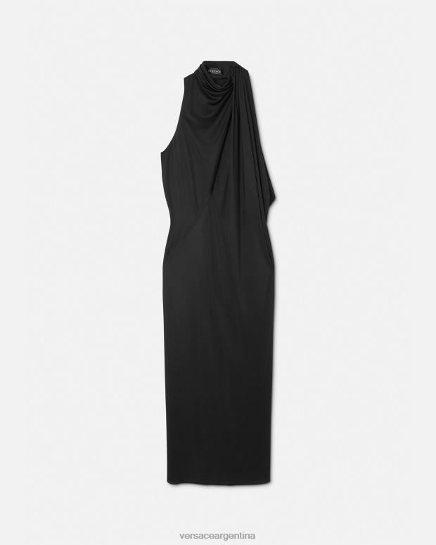 mujer Versace negro vestido midi con cuello halter y cortes ropa 4F60453