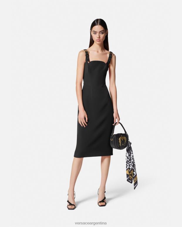 mujer Versace negro vestido midi con hebilla barroca ropa 4F6042142