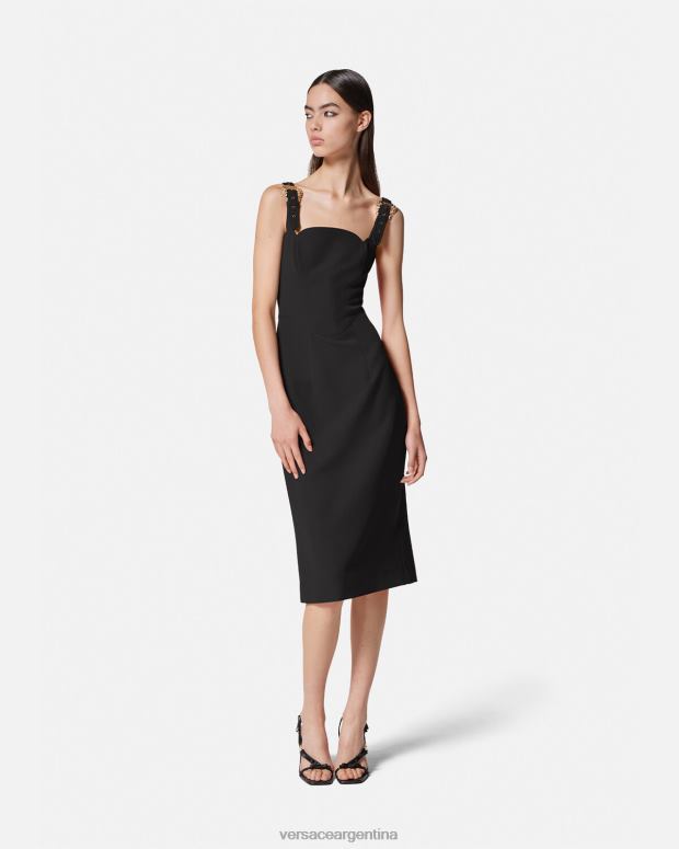 mujer Versace negro vestido midi con hebilla barroca ropa 4F6042142