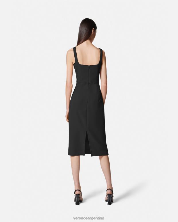 mujer Versace negro vestido midi con hebilla barroca ropa 4F6042142